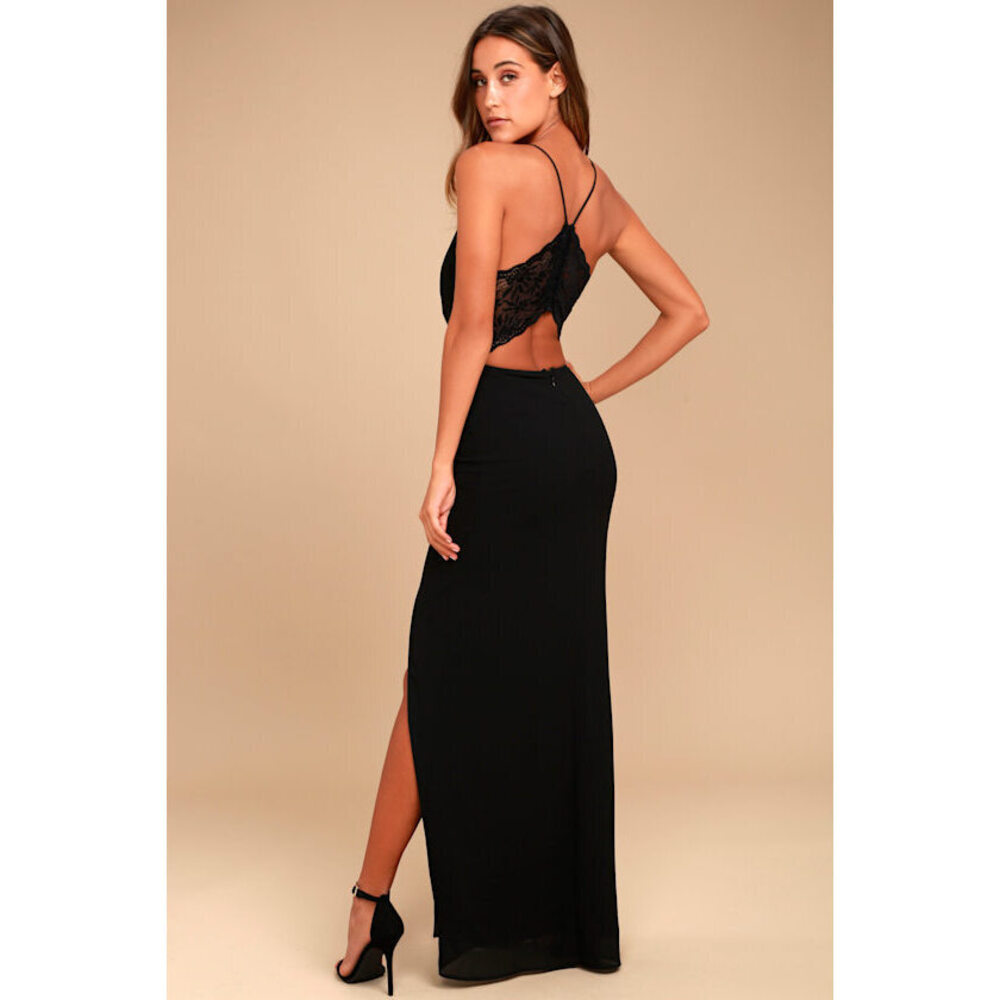 Lulus Story Of A Starry Night Black Backless Lace Maxi Dress - Size S